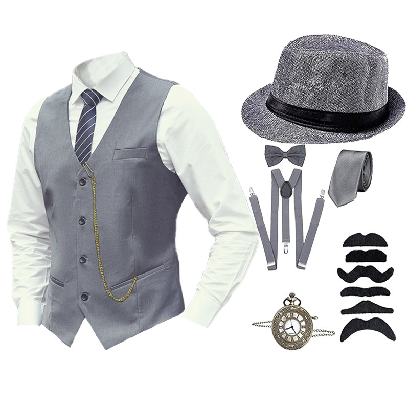 Men'S Accessories In The 1920S - ชุดคอสตูมและอุปกรณ์เสริมสำหรับผู้ชายในธีมฮาโลวีนยุค 1920s เสื้อกั๊ก สายเอี๊ยม หมวก นาฬิกาพก