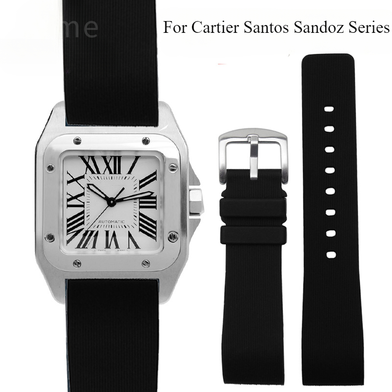 Men'S Accessories Cartier - สีดําสายนาฬิกาซิลิโคนสีฟ้าสําหรับ Cartier Santos Sandoz 100 อินเทอร์เฟซแบน