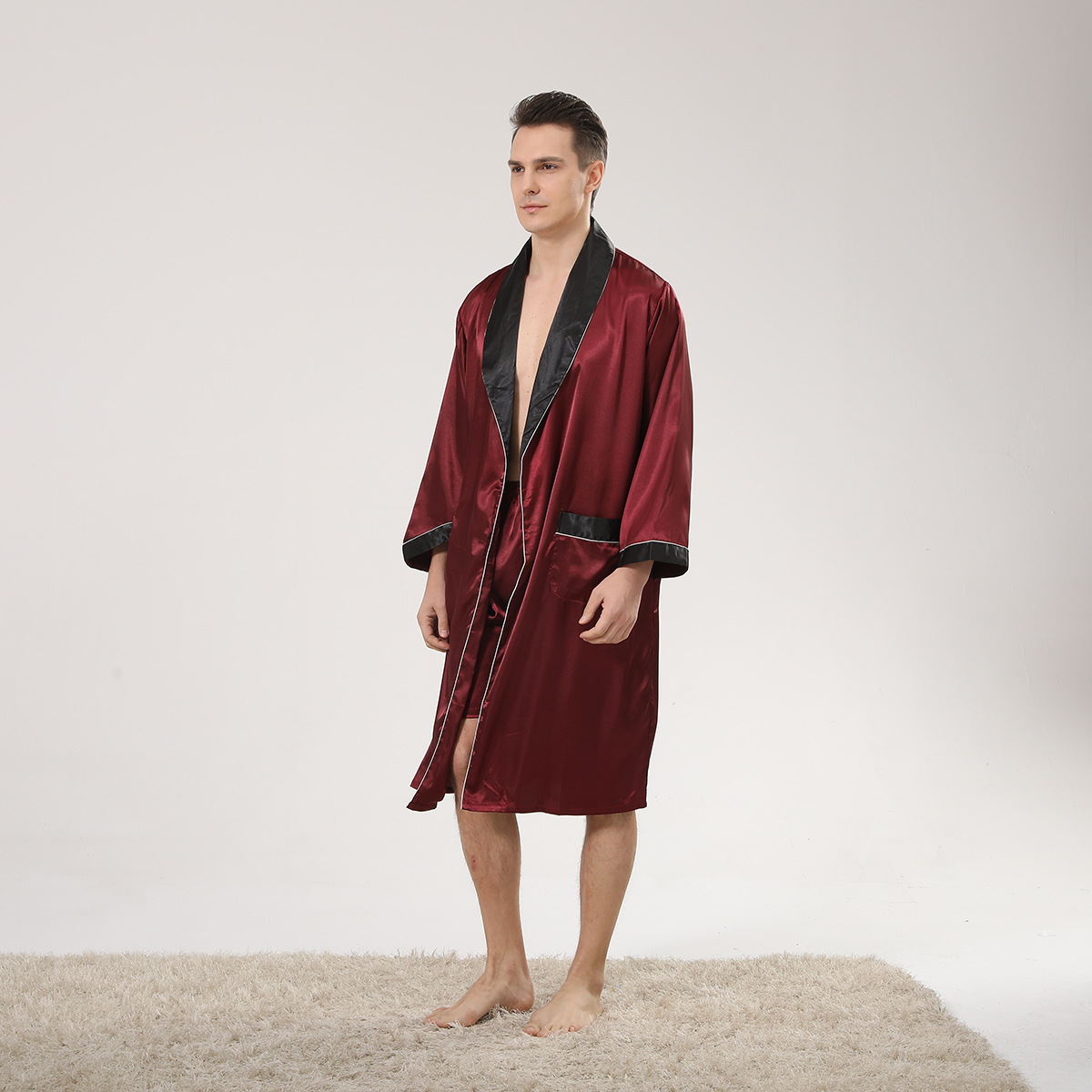 ฤดูใบไม้ผลิผ้าคลุมไหล่สีดําสีแ - Men'S Kimono Accessories บทวิจารณ์และราคา