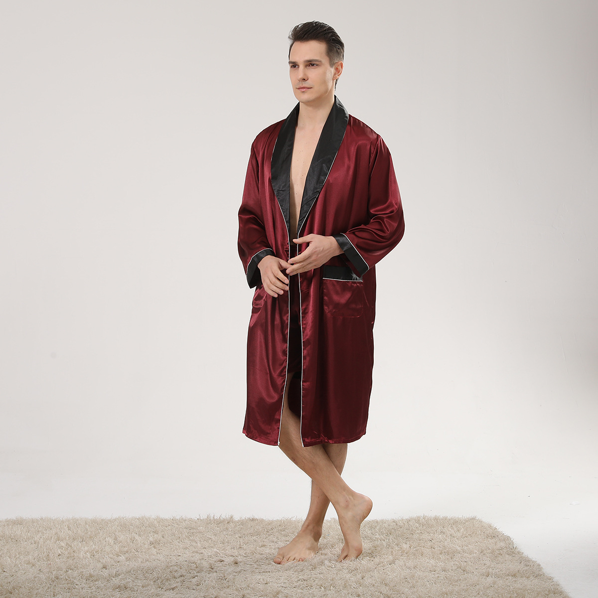 ฤดูใบไม้ผลิผ้าคลุมไหล่สีดําสีแ - Men'S Kimono Accessories บทวิจารณ์และราคา